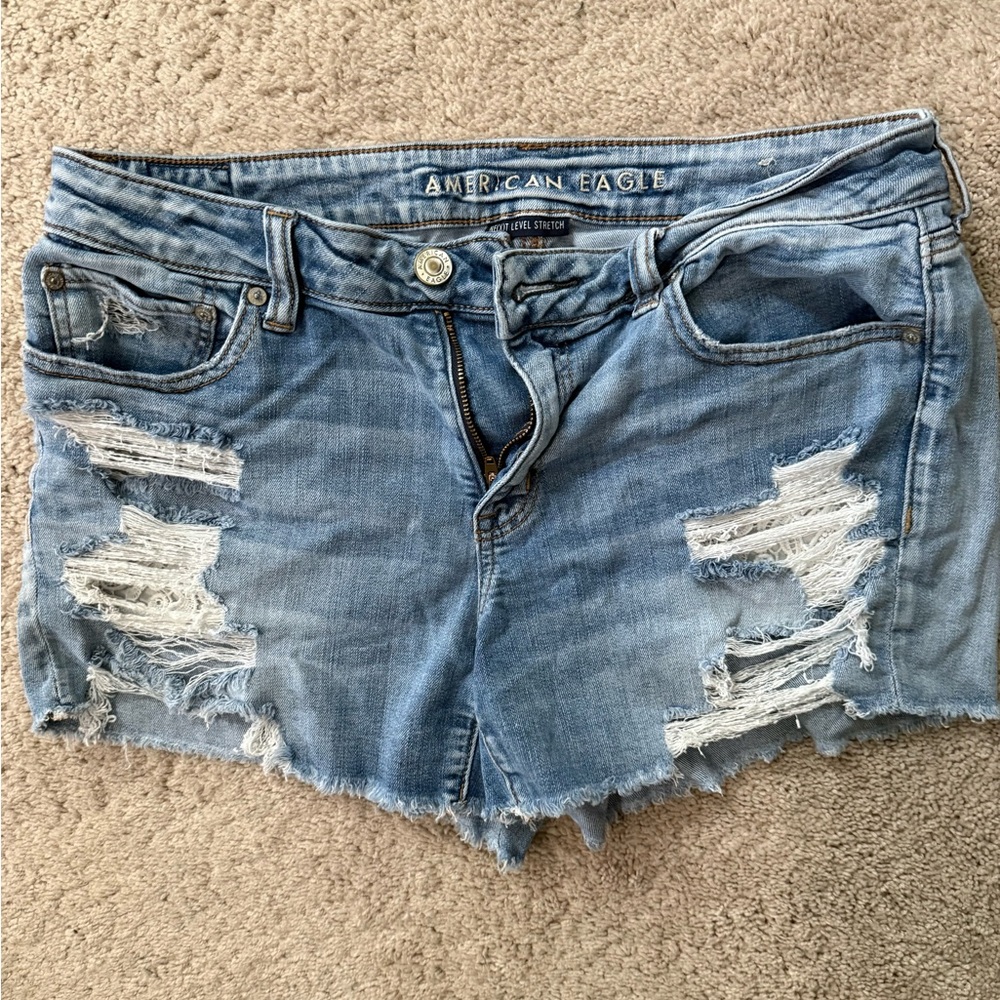 American Eagle Outfitters Blue Distressed Jean Shorts